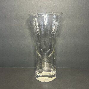 Vintage Anchor Hocking Clear Glass Dimpled Scalloped Edge & Raised Heart Vase
